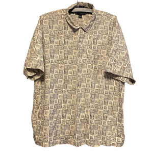 Weekender Silk Aztec Boho Indie Luxury Geometric Button Short Sleeve Shirt Earth